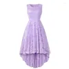 Casual jurken 2023 dames zomer elegante ronde nek mouwloze hoge lage zoom kanten feestclub jurk dagelijks