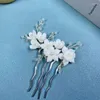 Haarclips mode keramische bloembruidpennen voor vrouwen Korea bruids bruiloft tiara hoofdtooi pin accessoires sieraden cadeau