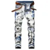 Jeans masculinos 2023 calças de cintura intermediária Micro elástico casual impressão lisa bordada para homens