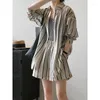 Women's Shorts Vertical Stripes Fashion Suit Summer Sun Protection Shirt Casual Two-Piece Set