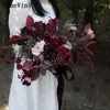 結婚式の花Janevini Gothic Vintage Burgundy人工ブライダルブーケワインレッドブリドブリードブルードフルール