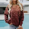 Women's T Shirts Womens Floral Cotton Blend Long Sleeve T-Shirt Ladies Polka Dot Casual Loose Blouse Tunic Pullover Tops For 2023