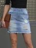 Skirts Cotton Distressed Ripped Sexy Denim Mini Women 2023 Summer Streetwear White High Waisted Hole Skinny Short Jean