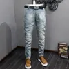 Jeans masculino designer de moda homens retrô cinza azul elástico slim slim vintage estilo coreano casual jeap -calça