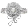 Decorative Flowers Groom Boutonniere Wrist Flower Prom Corsage Wristlet Band 8X5.5X2CM Silver Rhinestones Wedding Bride