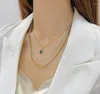 Chains Bohemian Multilayer Necklace Women's Glass Water Drop Pendant Exquisite Layered Choker Stainless Steel Jewelry 15inch 6cm