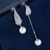 Fashion Lady Angel Wings Crystal Artificial Pearl Pendant Asymmetrische Ohrringe Ohrringe billiges Marketinggeschenk