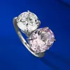 Eheringe Europäische und amerikanische Einfache vier Klauen Mode Super Flash Large Diamond Oval Pink 8 10 High Carbon Ring R 230816