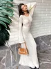 Basic Casual Dresses Beach Dress Women Sexy Bodycon Summer Long Sleeve Backless Party Female Maxi Dresses Ladies Hollow Out Knit Holiday Clothes 230815