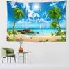 Tapestries Starfish Sailboat Seascape Tapestry Wall Hanging Hippie Art Landscape Painting Bedroom Home Decor R230816