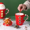 Mokken Handgemaakte Creative Cartoon Coffee Mug Snow Man Elk Home Drinkgerei met Cover Ceramic Water Cup Christmas Present 230815
