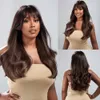 Cosplay pelucas marrones ombre largo ondulado ondulado cabello sintético peluca de olas naturales con flequillo completo para mujeres negras afro fiestas resistentes al calor 230815