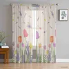 Cortina tulipa lavanda planta tule cortinas para sala de estar quarto decoração chiffon sheer cozinha janela cortina
