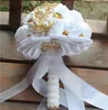 Flores de casamento Cristais de jóias de broche dourado Buquê de noiva rosas artificiais Rhinestones Royal Blue Branco de Mariage Exotique