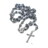 Kedjor Fashion Rosary Cross Halsband Katolska religiösa Glass Crystal Round Pärlor Virgin Mary Jewelry