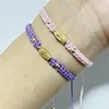 Strand religiöser katholischer Schmuck Handgefertigte Jungfrau Maria Seil String rosa lila geflochtene Armbänder für Mädchen Geschenke