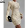 Urban sexy jurken laisiyi sexy gebreide trui jurken herfst winter dikke kleren vrouwen outfit backless lange mouw mini bodycon verjaardagsjurk 230815