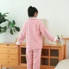 Mulher para dormir de inverno espessado Casmere feminino pijama lapela calça de manga longa terno de flanela roupas de casa confortáveis