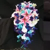 Wedding Flowers PEORCHID Beautiful Pink Lilies Cascading Teardrop Bridal Bouquet Artificial Flower Purple Blue Orchids Waterfall