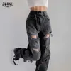 Herren Jeans Schwarz Zerrissene Hohe Taille für Frauen Vintage Kleidung y2k Mode Gerade Denim Hosen Streetwear Loch Hip Hop Hose Jeans 230815