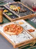 Platos Nordic Restaurant Pizza Snack Plate Square Cerámica Creative Marble Gold Western con filete de cuadrícula