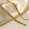 Chains Vintage Style 18K Gold Plated Paper Clip Box Chain Titanium Steel Necklace Triple Layer Jewelry For Women