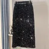Spódnice zagęszczone błyszcząca cekinowa moda wysoka talia Slim Long Ladies Streetwear Glitter Seksowna spódnica midi dla kobiet imprezowych klub