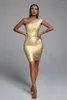 Casual Dresses Lika Metallic Mini Cocktail Dress Foil Gold Silver Women One Shoulder Sexy Bodycon Rayon Bandage Evening Party Outfit Vestido