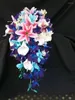 Bröllopsblommor Peorchid Vackra rosa liljor Cascading Teardrop Bridal Bouquet Artificial Flower Purple Blue Orchids Waterfall