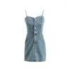 Casual jurken Suspender band denimjurk voor vrouwen 2023 lente zomer bodycon mini Jean solide v-neck back veter-up slanke heupen vestido