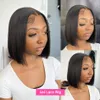 180%density Bone Straight Short Bob Wig T Part Lace Human Hair Wig Brazilian Remy Pre Plucked Frontal 4x4 Closure Wigs for Women