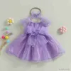 女の子のドレスキッズキッズプリンセスドレスドットパフスリーブスリーブボウノットフラワーガールドレスレイヤーメッシュチュールページェントパーティードレスヘッドバンドR230816