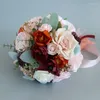 Wedding Flowers Bride Natural Holding Flower Wine Red Pink Bridal Bouquet Artificial Silk European Style Women