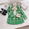 衣類セット甘い衣装の子供たちの女の子プリンセス2pcs服春秋の子供ファッションブレザーコートスカートビンテージスーツ230815