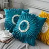 CushionDecorative Pillow Fashion Modern Style Roze witte kussens 45*45cm Velvet Stiksel 3D Chrysanthemum Cushion Taille Kussen Blue Cushion Case 230815