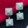 Ladies Diamante Earrings Branded Sparkling 925 Silver Square Full Diamond Crystal Dangle Irons Vogue Party Jewelry Valentines Day Gift