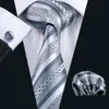 Men için kravat seti gri şerit hankerchief cufflinks jacquard dokuma erkekler kravat seti iş iş resmi düğün n-0589233g