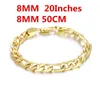 Correntes encantos 925 Sterling Silver Classic 8mm Sideways Chain 18k Gold Fine Fine