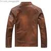 Men's Jackets Autumn and Winter New Standing Collar Motorcycle Men's Gradient Pu Leather Jacket Z230817