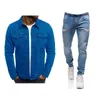 Trainingspakken voor heren butz hoogwaardige mode knappe lente en herfst zipper denim katoen jeugd casual pak Europese maten