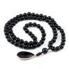 Pendant Necklaces Natural Stone Necklace For Men 8mm Black Matte Beads Classic Mala Rosary Knotted Long Charm Women Yoga Jewelry