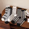 Women Socks Japanese Harajuku Style Cotton Knit Fashion Stars Wave Checkered Stripes Street Classic Colorful Black White
