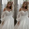 3D Flowers Lace Wedding Dress With Straps Bishop Long Sleeves Wedding Bridal Gown Off Shoulder Dresses For Plus Size Woman