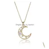 Pendant Necklaces Ins Fashion Gold Plating Moon And Sun Female Rhinestone Sunflower Crescent Necklace For Women Jewelry Drop Delivery Dhqoi