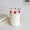와인 안경 귀여운 딸기 유리 컵 짚 300ml 10oz 두께 텀블러 딸기 딸기 인쇄 BBF 1 PC에 대한 내열 선물