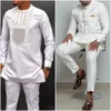 Men's Tracksuits Kaftan Summer Men's Suit Round Neck Long-sleeved Top Pants African Male Traditional Outfit National Style 2PCS Clothing Sets 230815