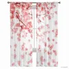 Cortina rosa flores de cerejeira tule cortinas para sala estar quarto decoração chiffon sheer cozinha janela cortina