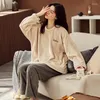 Women's Sleepwear Winter Thick Warm Women Flannel Pajamas Set Long Sleeve Round Neck Female Coral Cashmere Pyjamas