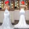 Cetim elegante de renda fora do ombro Mermaid Dresses Gold Aplique ASO ebi African Prom Dresses309z