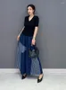 Kvinnors byxor koreansk stil lapptäcke stripe denim hög midja ankel längd jeans kvinnor sommar bred ben vaqueros de verano